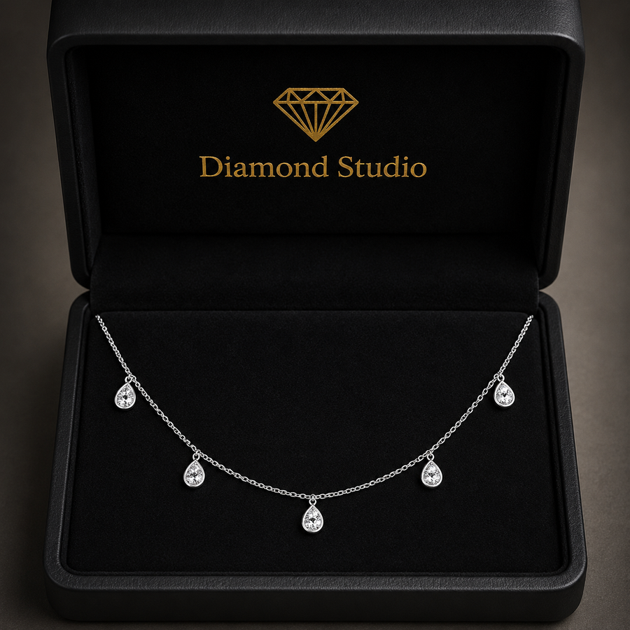 0.85 Ct Pear Cut Diamond Chain Necklace VS1 D-F White Gold 14k