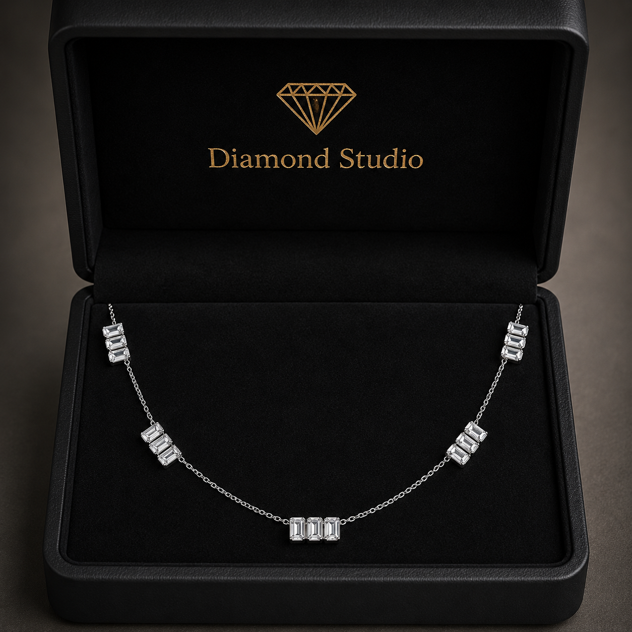 2.85 Ct Emerald Cut Diamond Chain Necklace VS1 D-F White Gold 14k