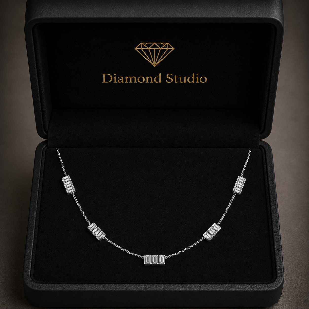 2.8 Ct Emerald Cut Diamond Chain Necklace VS1 D-F White Gold 14k