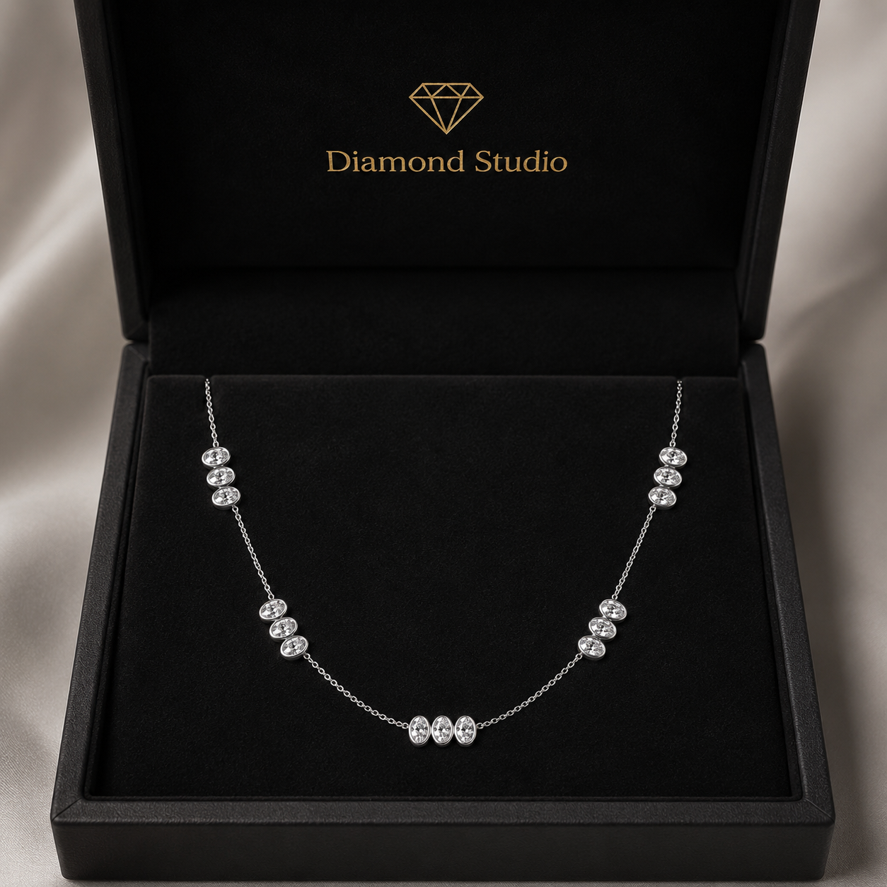 3.4 Ct Oval Cut Diamond Chain Necklace VS1 D-F White Gold 14k