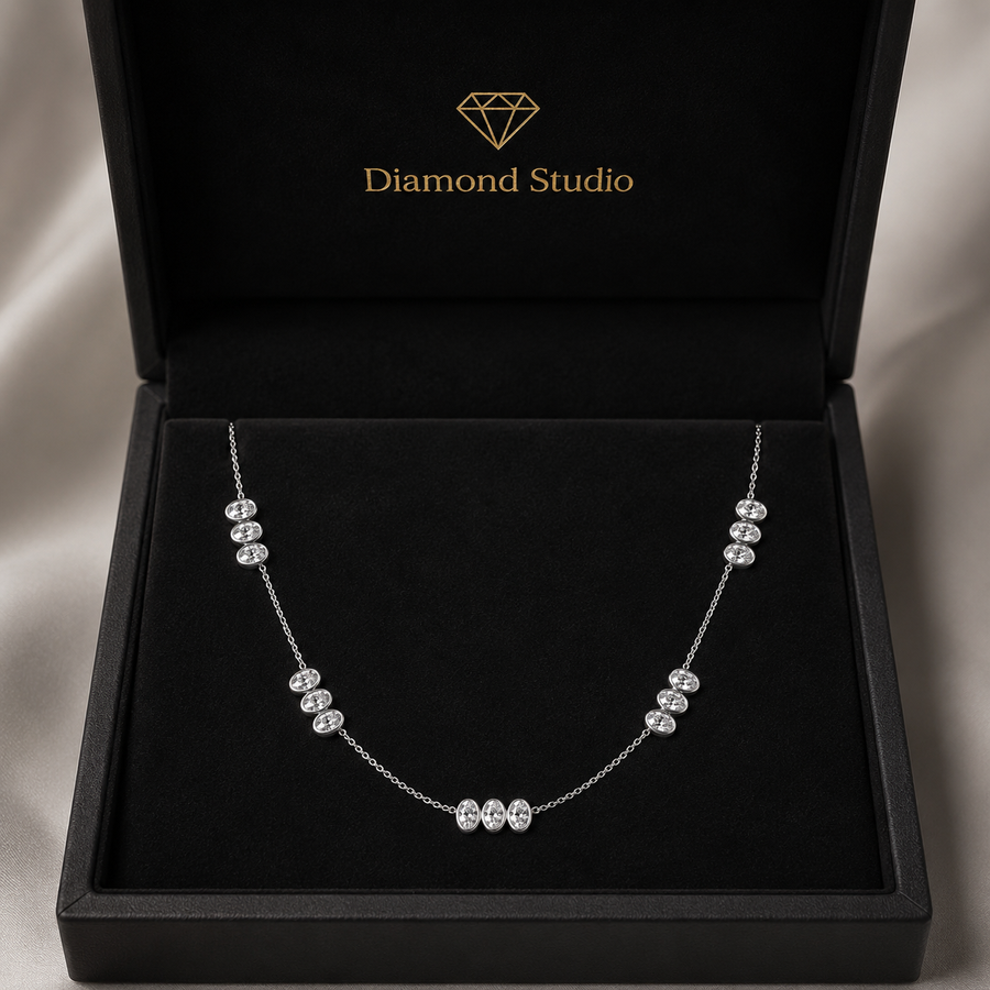 3.4 Ct Oval Cut Diamond Chain Necklace VS1 D-F White Gold 14k