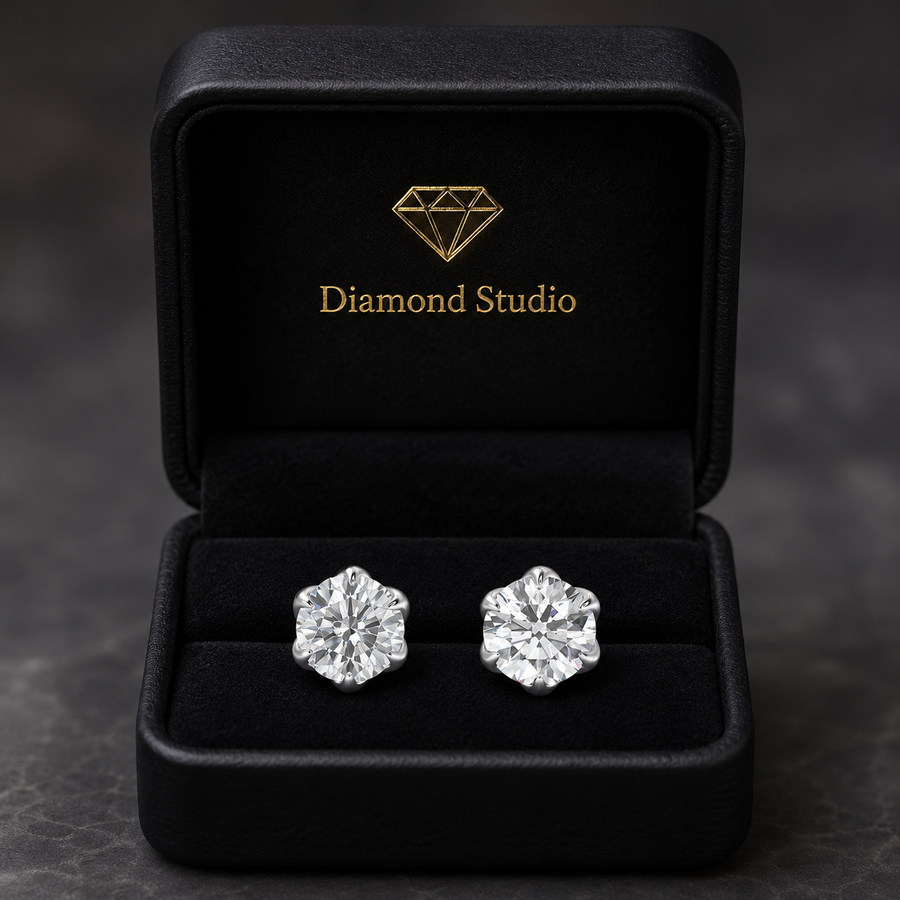 2.5 Ct Round Cut 6 Prong Stud Diamond Earrings VS1 D Screw Back 14k