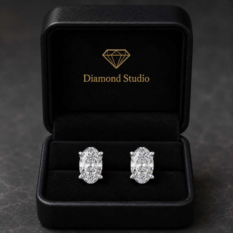 3 Ct Oval Cut Basket Stud Diamond Earrings VS1 D Screw Back 18k