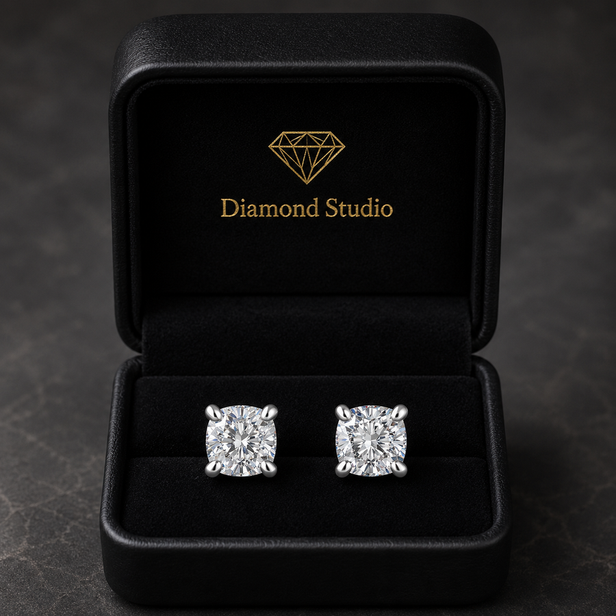 4.5 Ct Cushion Cut Stud Diamond Earrings VS1 D Screw Back White Gold 14k