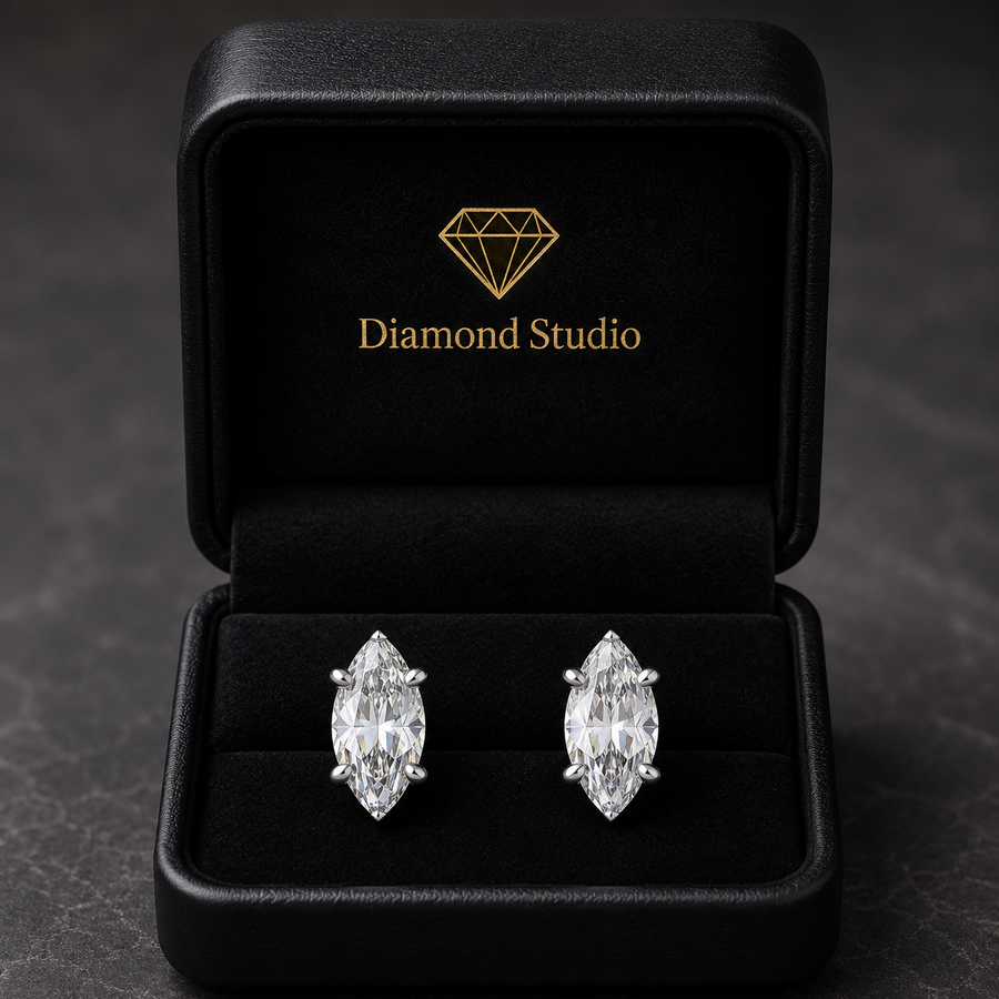 2 Ct Marquise Cut Basket Stud Diamond Earrings VS1 D Screw Back