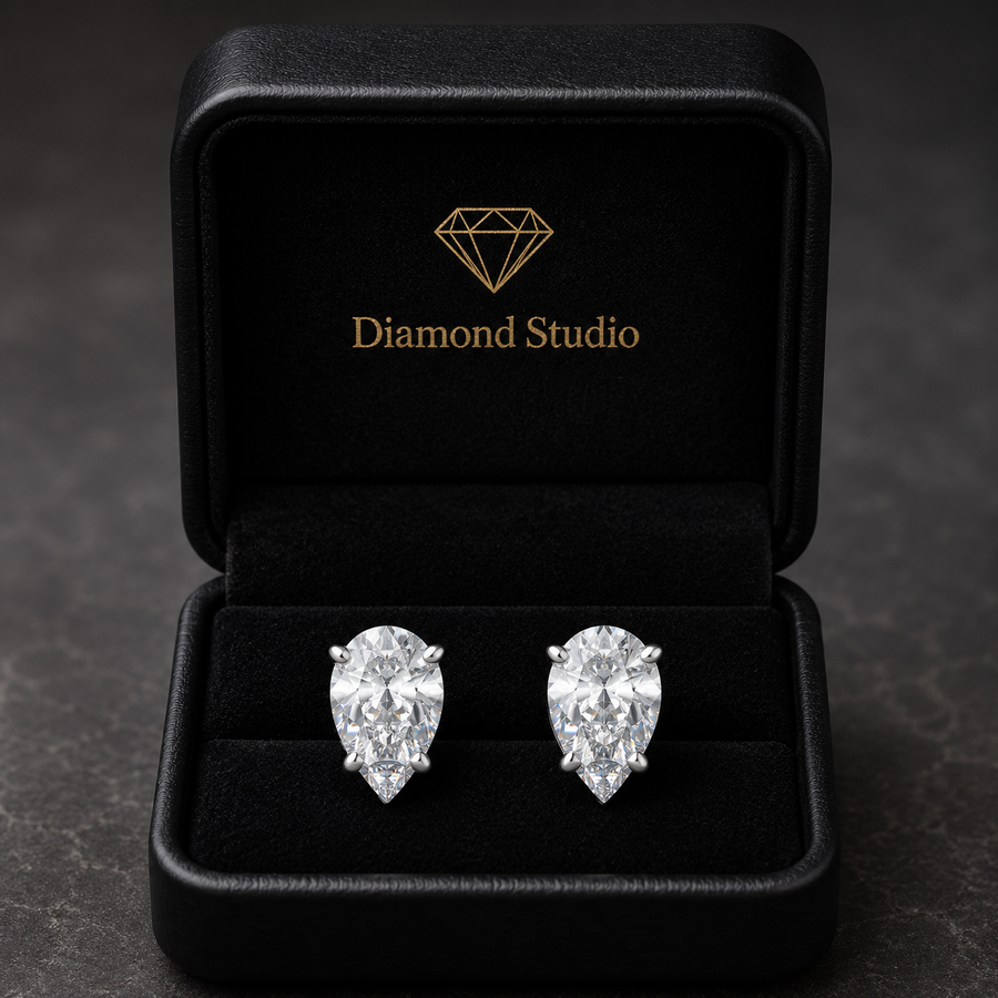 5.5 Ct Pear Cut Basket Stud Diamond Earrings VS1 D Screw Back 18k