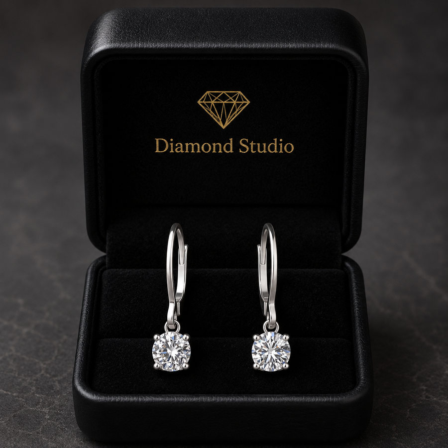 1 Ct Princess Cut Diamond Earrings VS1 D Leverback White Gold 14k