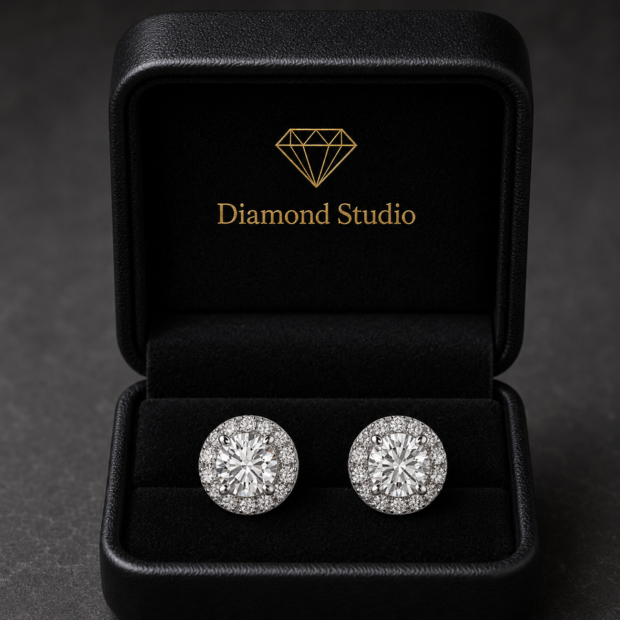 5 Ct Round Cut Stud Diamond Earrings VS1 D Screw Back White Gold 14k