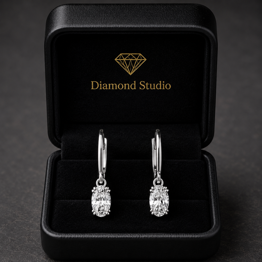 4 Ct Marquise Cut Double Prong Diamond Earrings VS1 D Leverback