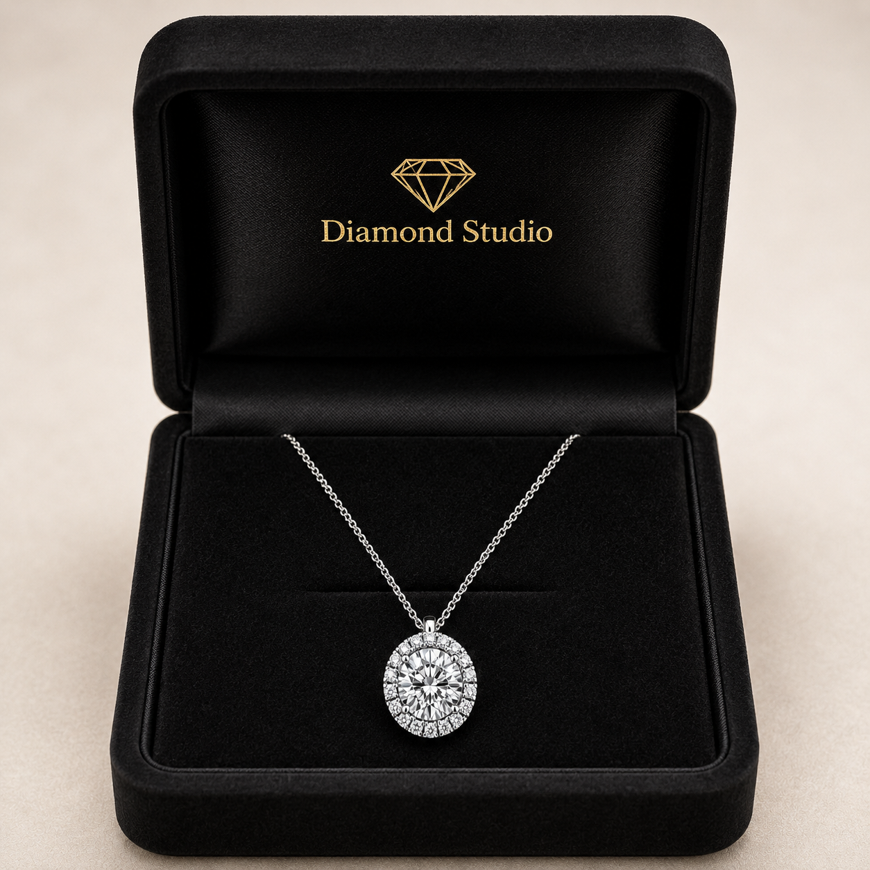 1.76 Carat Round Cut Lab-Grown Diamond Halo Pendant VS1 D–F 14K White Gold with Adjustable Chain