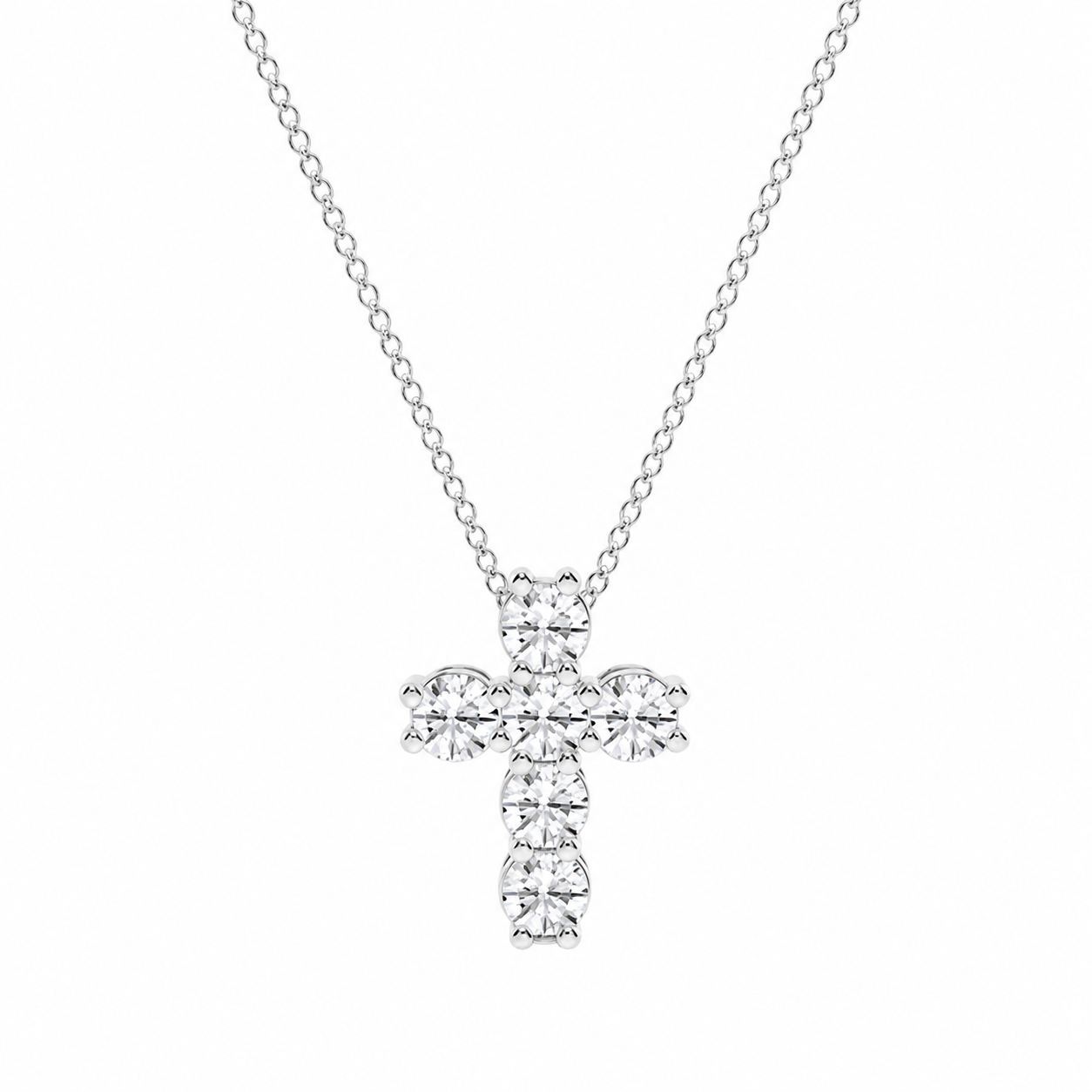 5 CTW Round Lab Grown Diamond Petite Cross Pendant VS1 D–F White Gold 14K