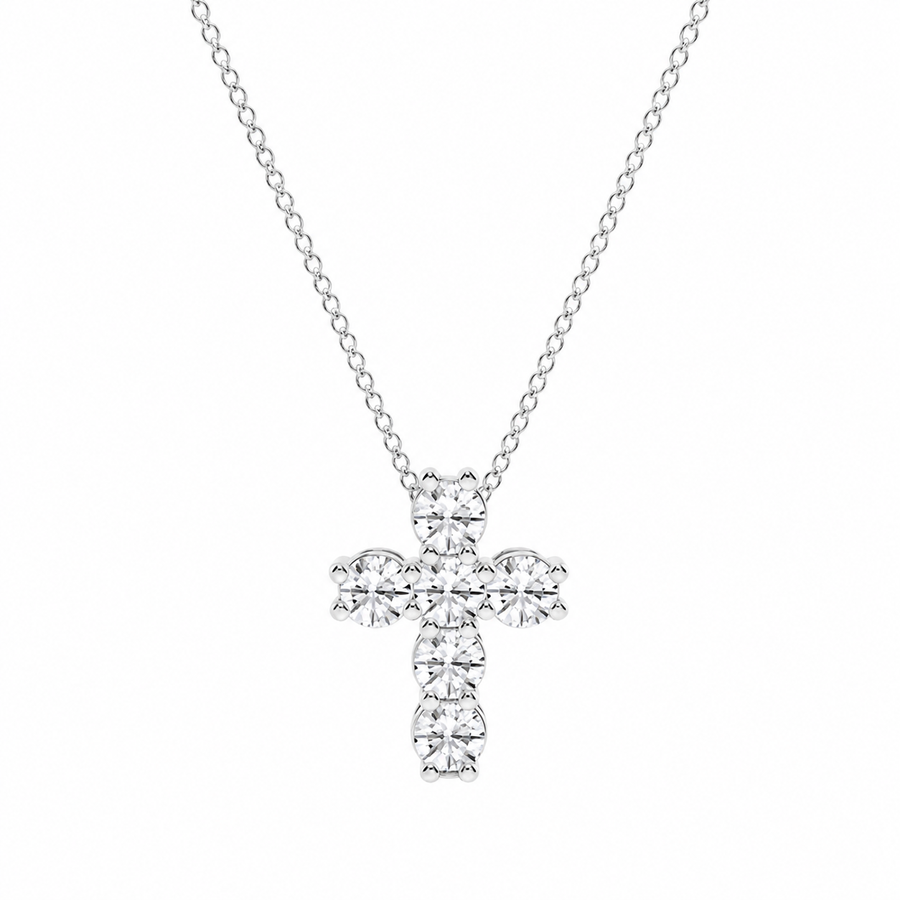 5 CTW Round Lab Grown Diamond Petite Cross Pendant VS1 D–F White Gold 14K