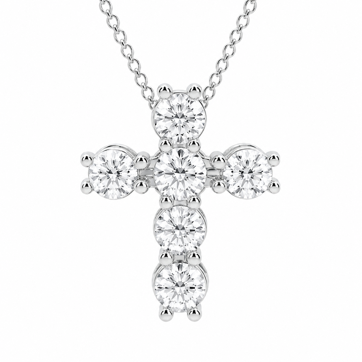 5 CTW Round Lab Grown Diamond Petite Cross Pendant VS1 D–F White Gold 14K