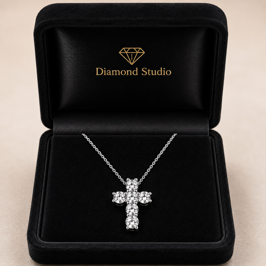 5 CTW Round Lab Grown Diamond Petite Cross Pendant VS1 D–F White Gold 14K