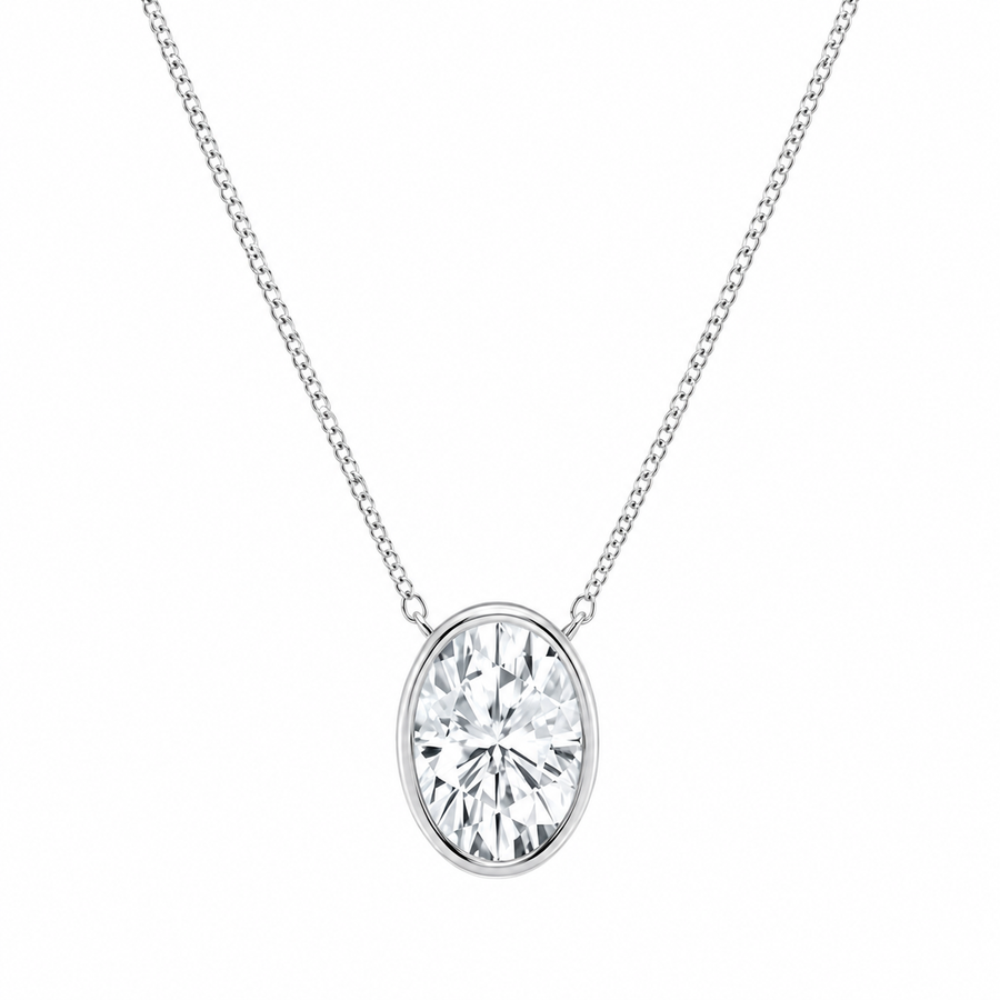 2.00 Carat Oval Cut Lab-Grown Diamond Bezel Set Solitaire Pendant VS1 D-F White Gold 14K with Adjustable Chain