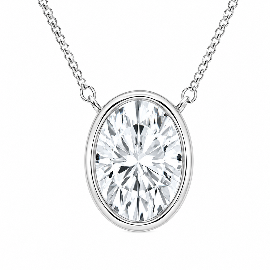 2.00 Carat Oval Cut Lab-Grown Diamond Bezel Set Solitaire Pendant VS1 D-F White Gold 14K with Adjustable Chain
