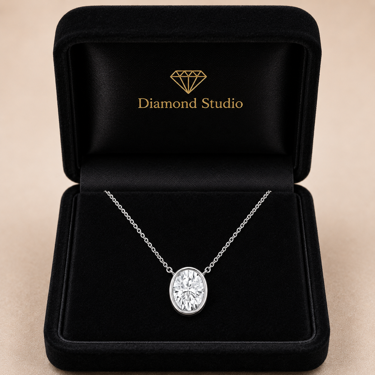 2.00 Carat Oval Cut Lab-Grown Diamond Bezel Set Solitaire Pendant VS1 D-F White Gold 14K with Adjustable Chain