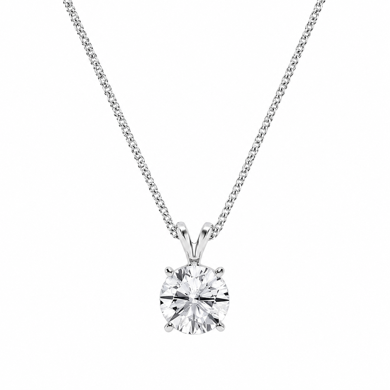 2.00 Carat Round Lab-Grown Diamond Split Bail Solitaire Pendant – VS1 Clarity, D–F Color, 14K White Gold with Adjustable Chain