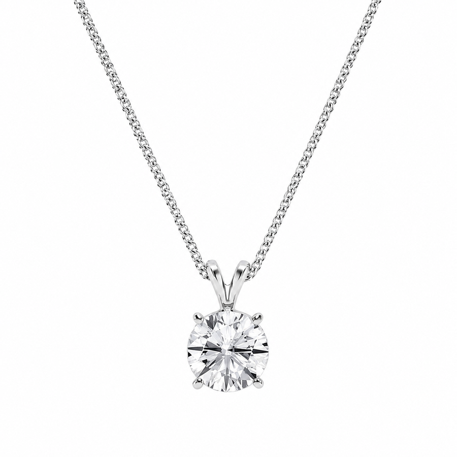 2.00 Carat Round Lab-Grown Diamond Split Bail Solitaire Pendant – VS1 Clarity, D–F Color, 14K White Gold with Adjustable Chain