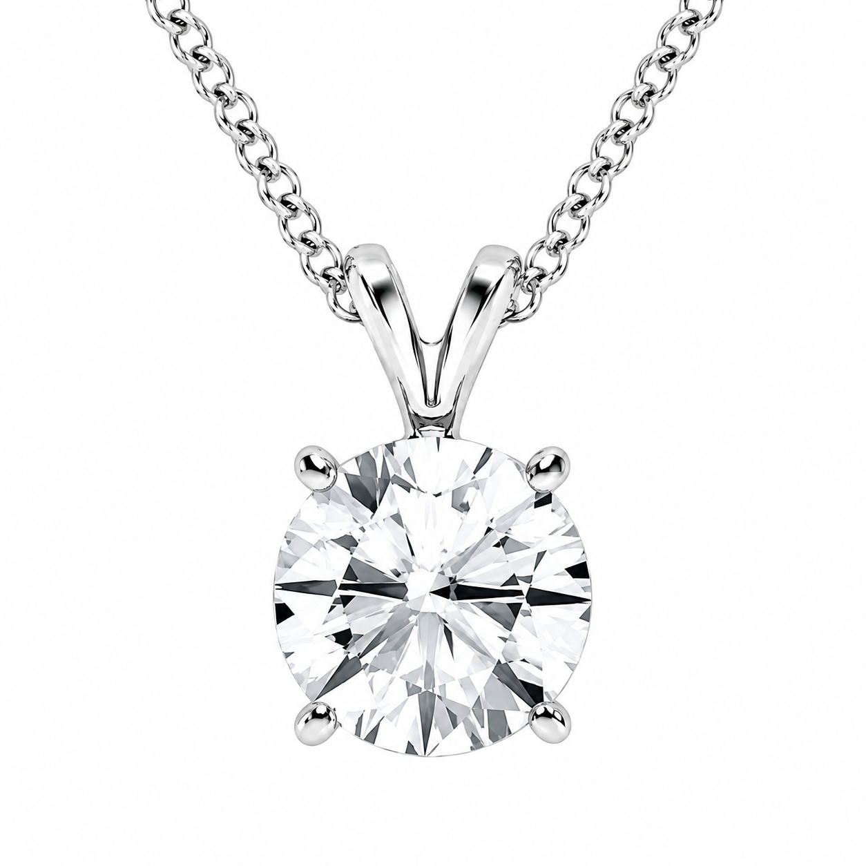 2.00 Carat Round Lab-Grown Diamond Split Bail Solitaire Pendant – VS1 Clarity, D–F Color, 14K White Gold with Adjustable Chain
