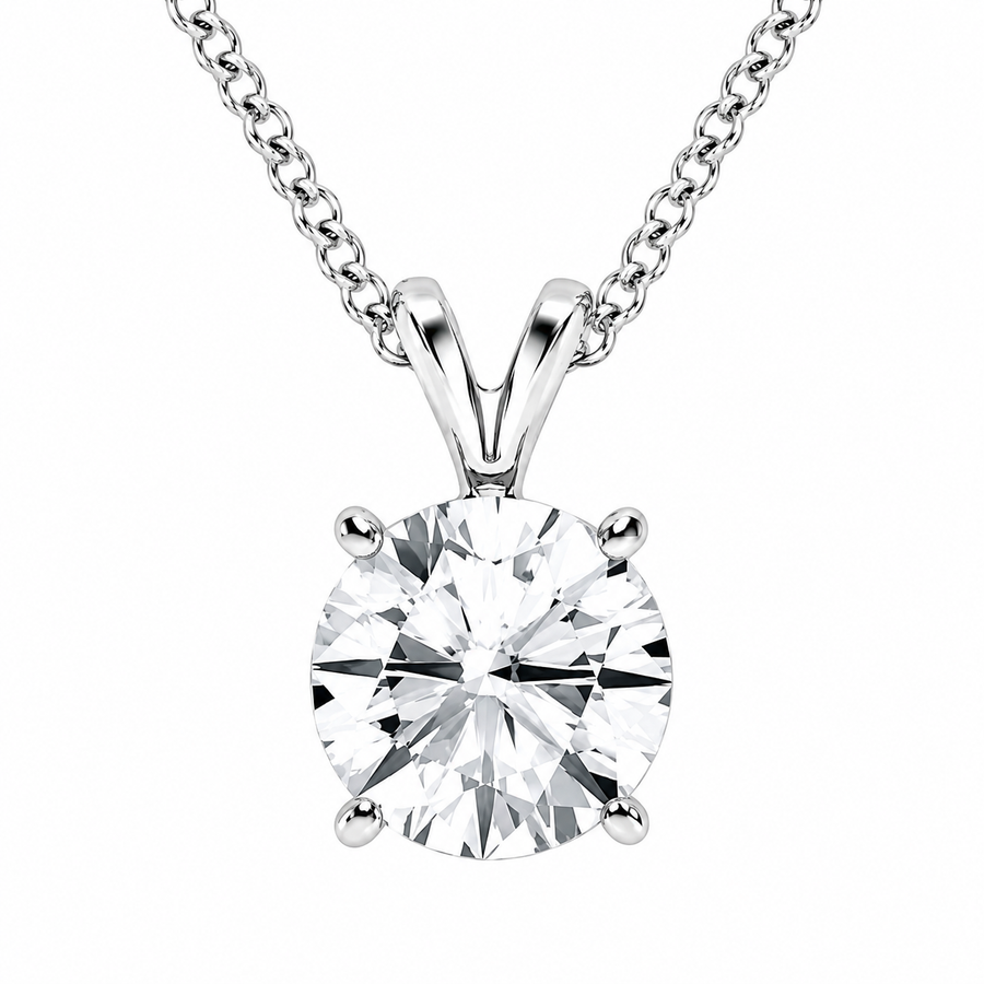 2.00 Carat Round Lab-Grown Diamond Split Bail Solitaire Pendant – VS1 Clarity, D–F Color, 14K White Gold with Adjustable Chain