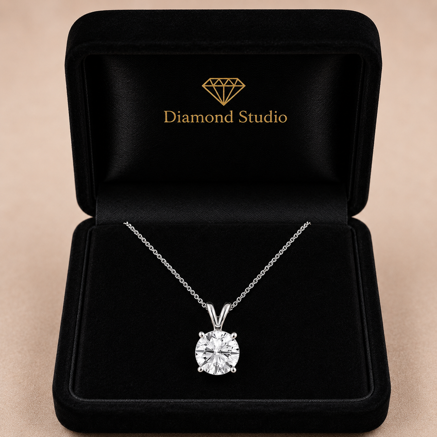 2.00 Carat Round Lab-Grown Diamond Split Bail Solitaire Pendant – VS1 Clarity, D–F Color, 14K White Gold with Adjustable Chain