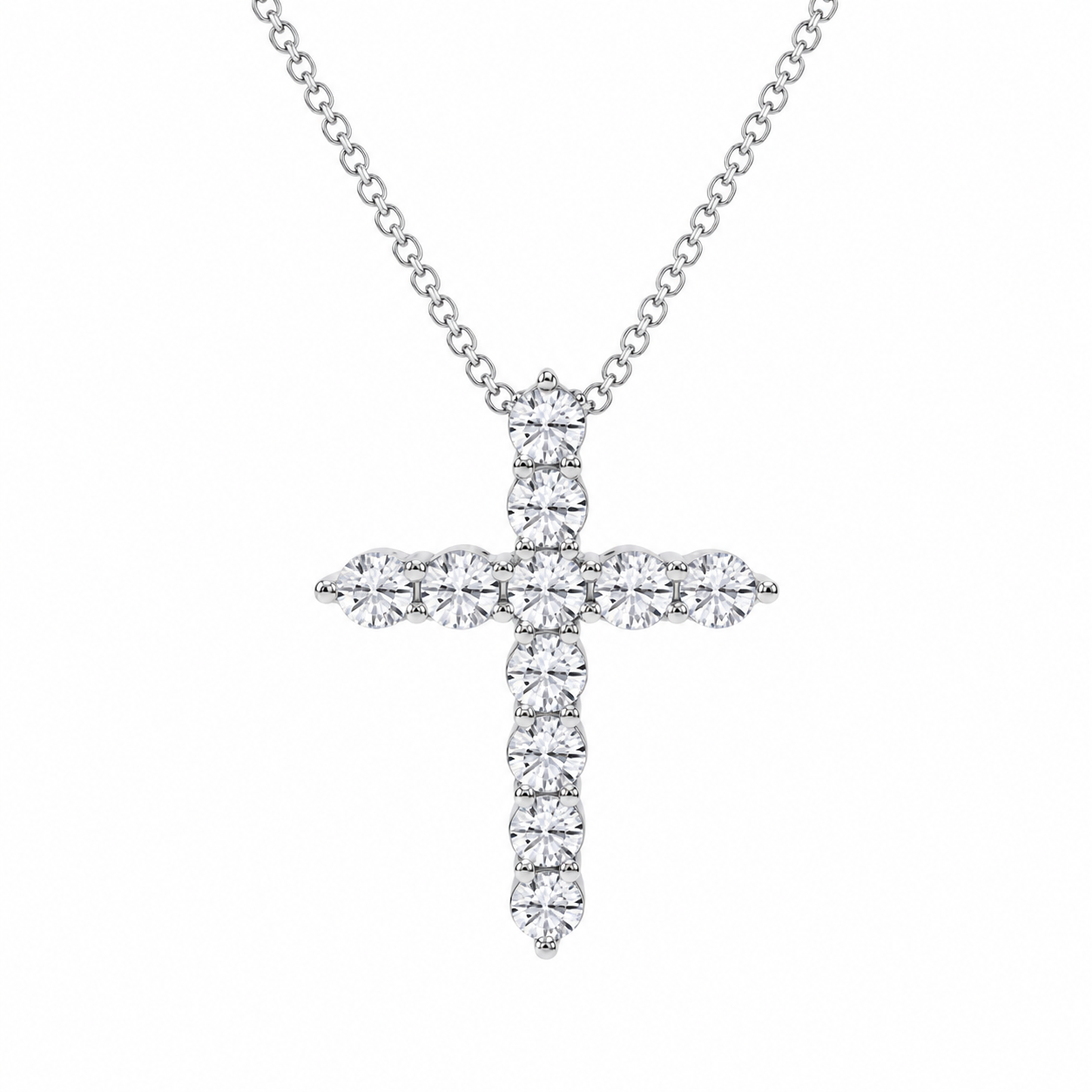 3.00 Carat Round Cut Lab-Grown Diamond Cross Pendant VS1 D-F 14K White Gold with Adjustable Chain