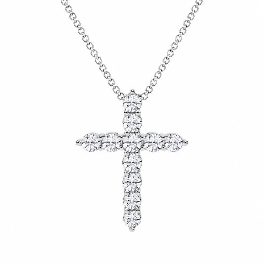 3.00 Carat Round Cut Lab-Grown Diamond Cross Pendant VS1 D-F 14K White Gold with Adjustable Chain