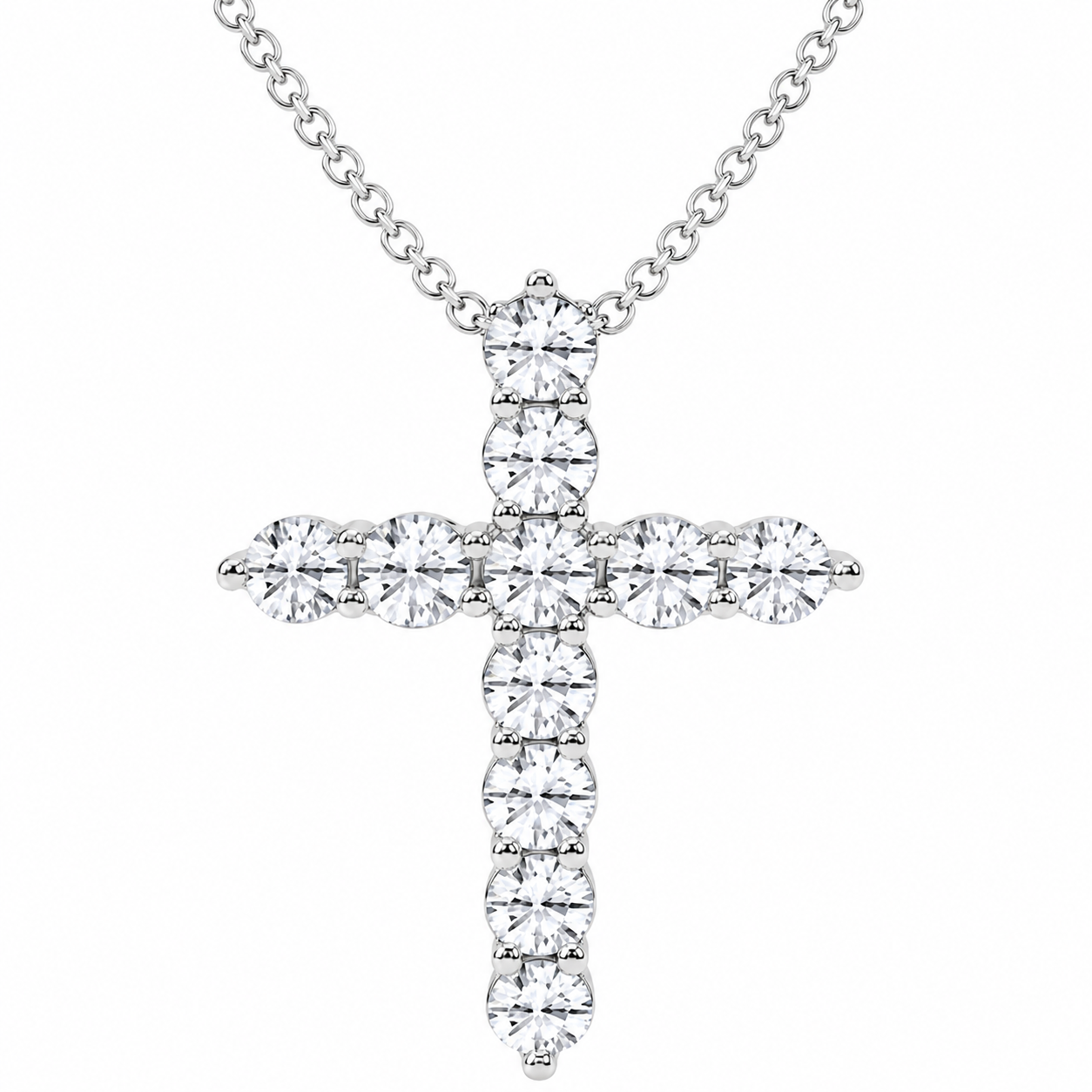 3.00 Carat Round Cut Lab-Grown Diamond Cross Pendant VS1 D-F 14K White Gold with Adjustable Chain