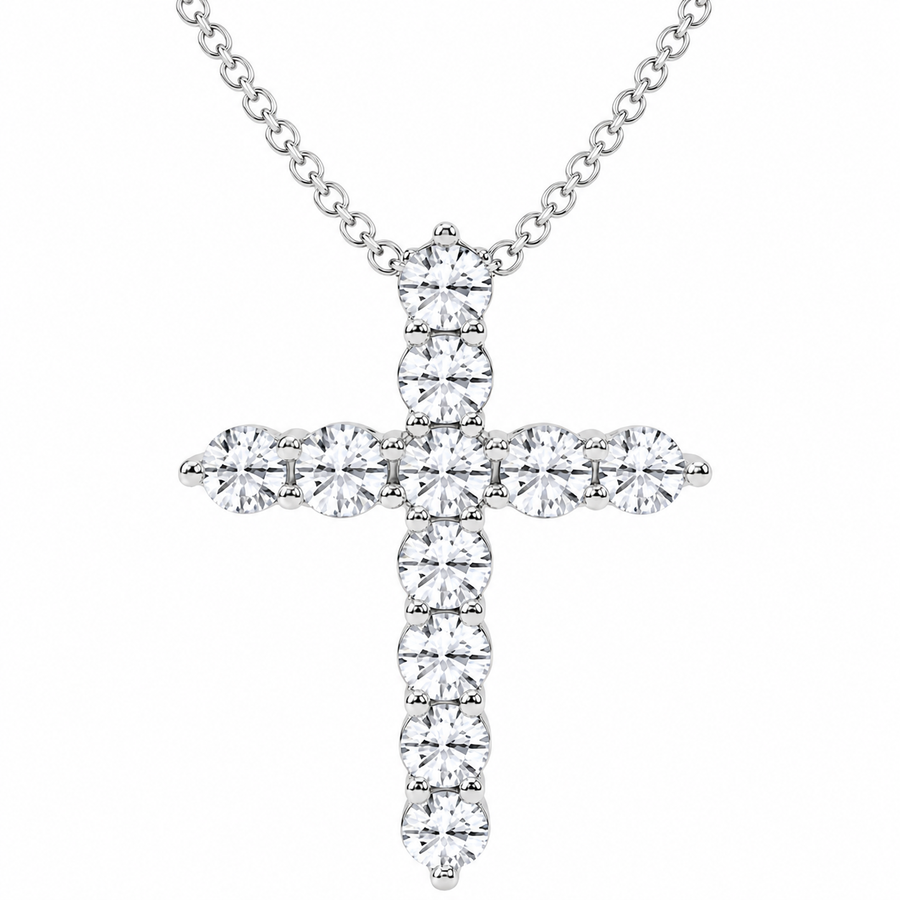 3.00 Carat Round Cut Lab-Grown Diamond Cross Pendant VS1 D-F 14K White Gold with Adjustable Chain