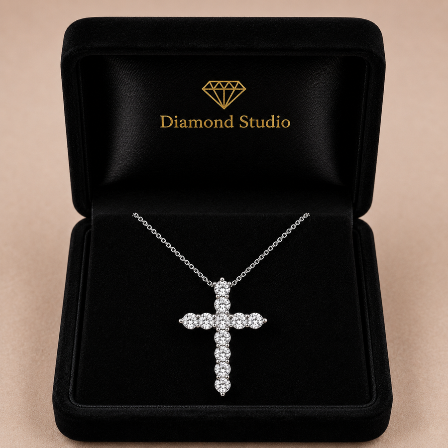 3.00 Carat Round Cut Lab-Grown Diamond Cross Pendant VS1 D-F 14K White Gold with Adjustable Chain