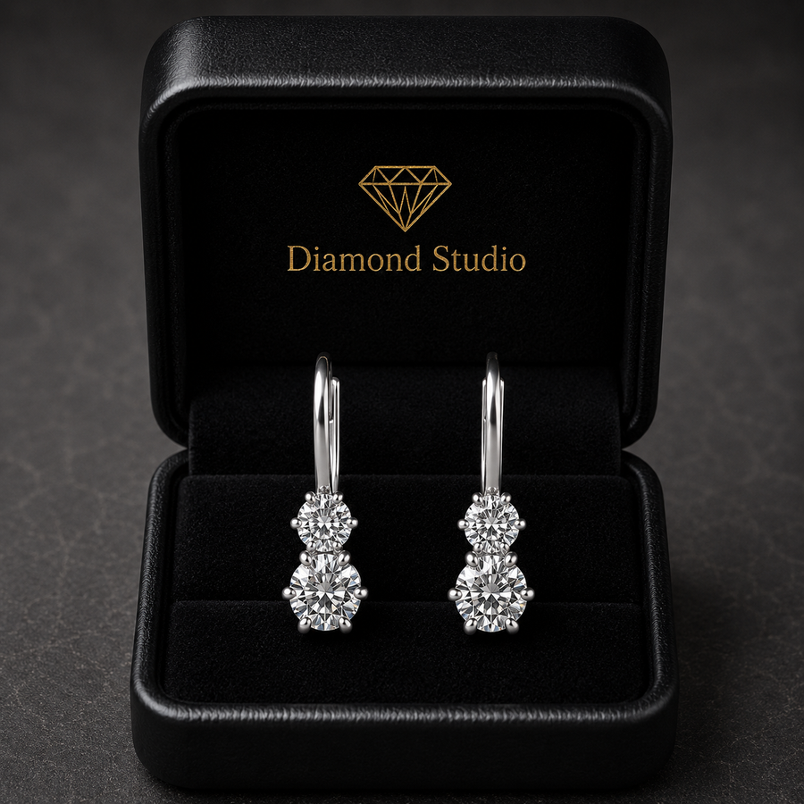 3 Ct Round Cut 6 Prong Stacked Diamond Earrings VS1 D Leverback