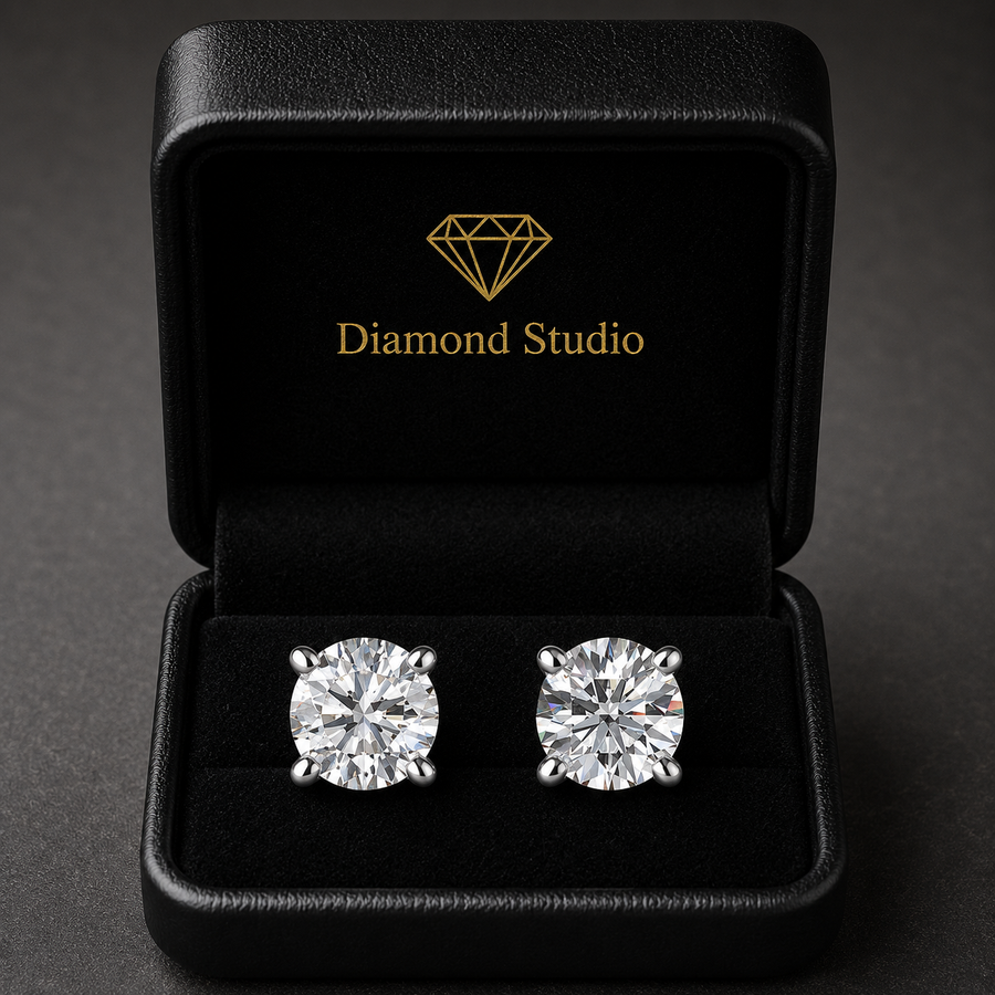 2.5 Ct Round Cut Basket Stud Diamond Earrings VS1 D Screw Back