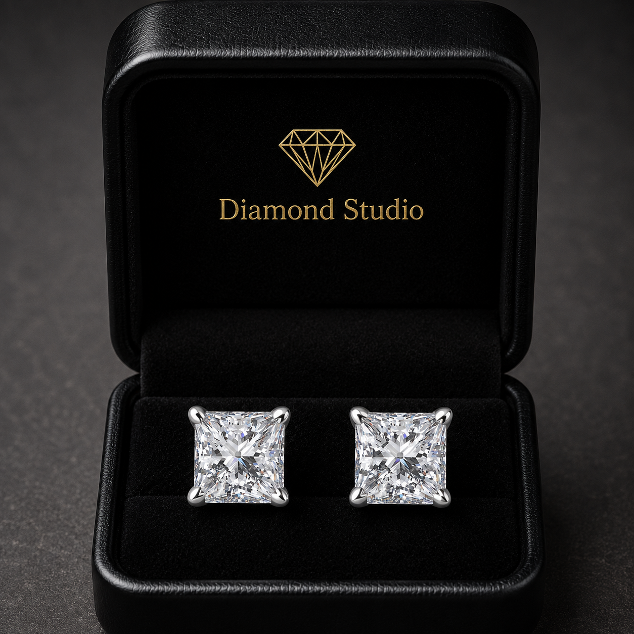 3.5 Ct Princess Cut Basket Stud Diamond Earrings VS1 D Screw Back