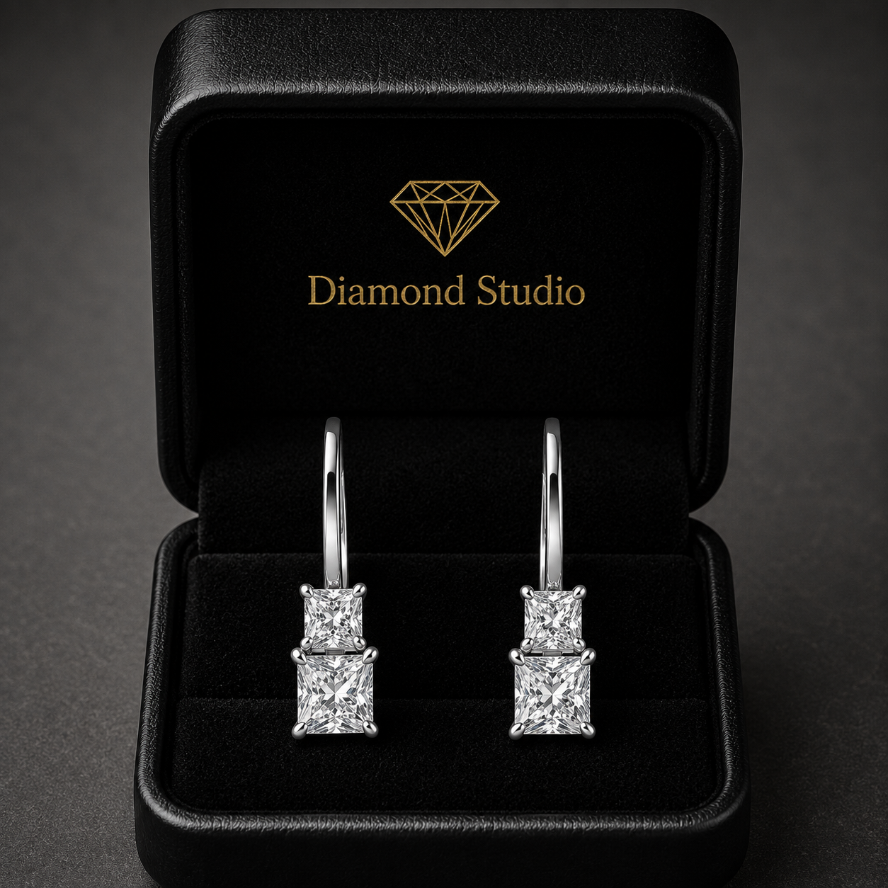 2 Ct Princess Cut 6 Prong Diamond Earrings VS1 D Leverback White Gold