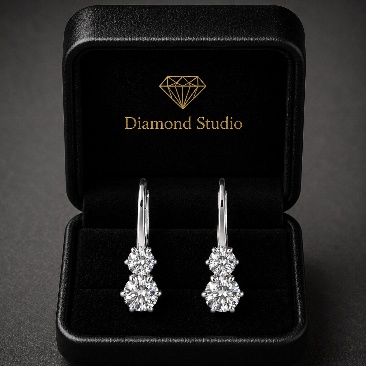 4.5 Ct Round Cut 6 Prong Stacked Diamond Earrings VS1 D Leverback