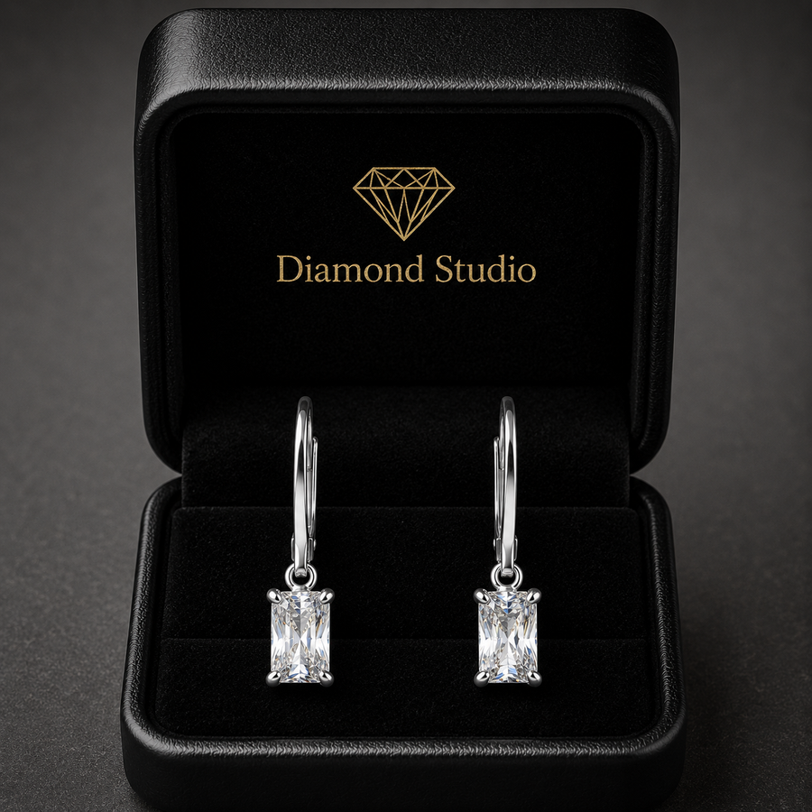 3 Ct Radiant Cut Diamond Earrings VS1 D Leverback White Gold 14k