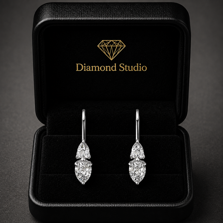 1.95 ct Pear Cut Dangle/Drop Prong Diamond Earrings VS1 D White Gold 14k