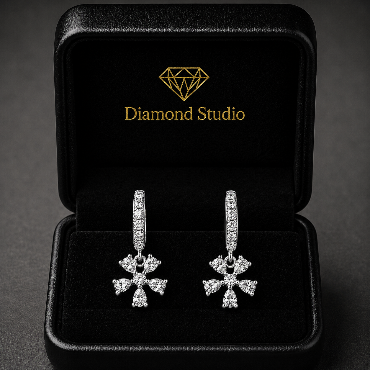 0.7 ct Pera Round Cut Dangle/Drop Flush Diamond Earrings VS1 D White Gold 14k