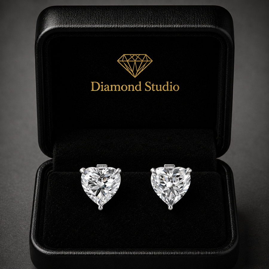 3 ct Heart Cut Stud Solitaire Butterfly Diamond Earrings VS1 D White Gold 14k