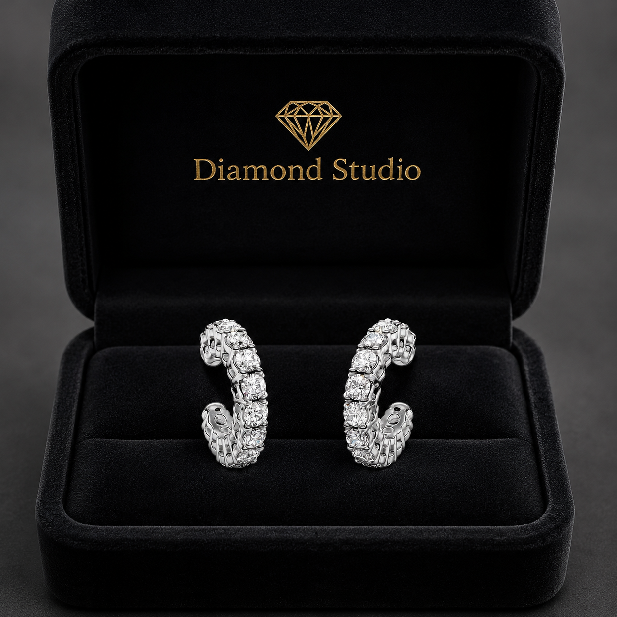 0.58 ct Round Cut Cuff Prong Diamond Earrings VS1 D White Gold 14k