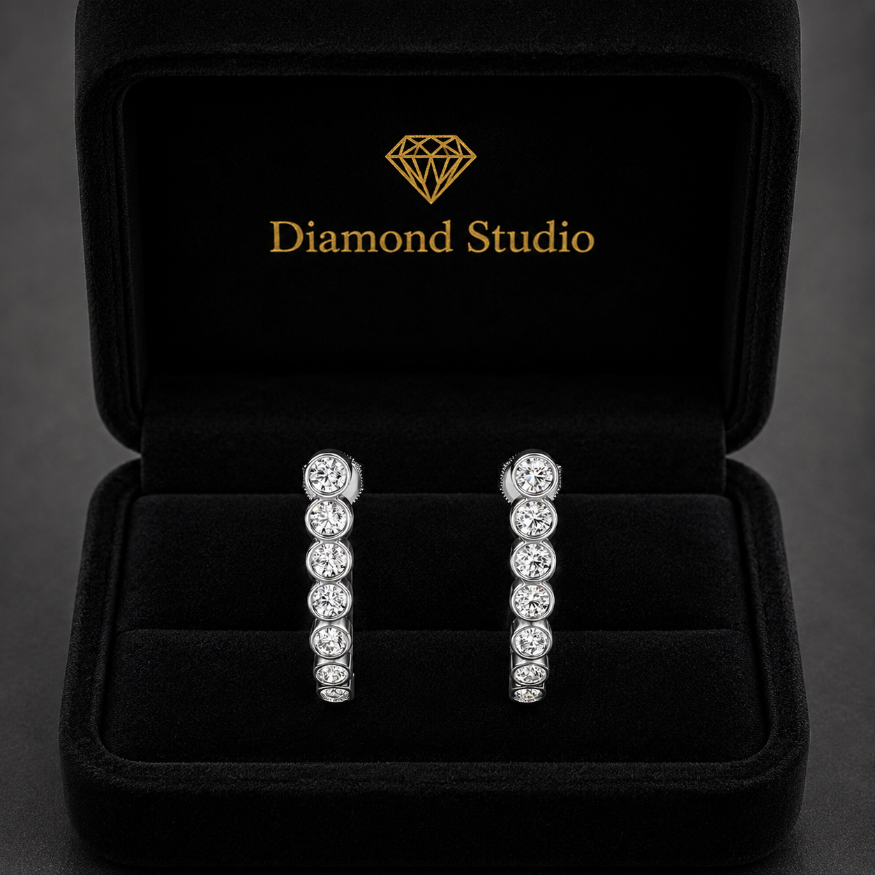 1.28 ct Round Cut Climber Bezel Diamond Earrings VS1 D White Gold 14k