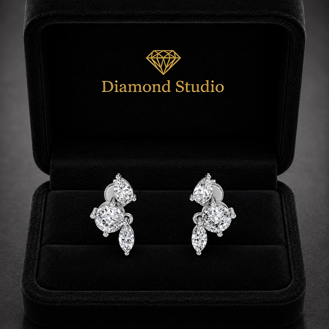 2.15 ct Round Marquise Pear Cut Dangle/Drop Prong Diamond Earrings VS1 D