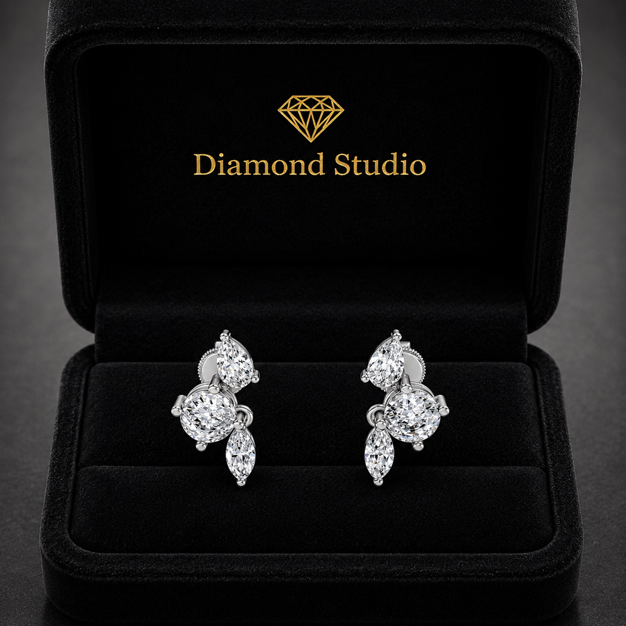 2.15 ct Round Marquise Pear Cut Dangle/Drop Prong Diamond Earrings VS1 D