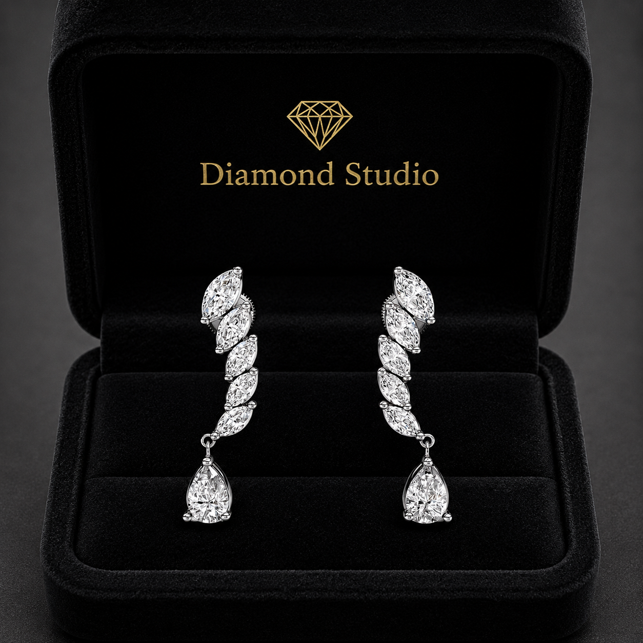 2.2 ct Marquise Pear Cut Dangle/Drop Prong Diamond Earrings VS1 D White Gold 14k