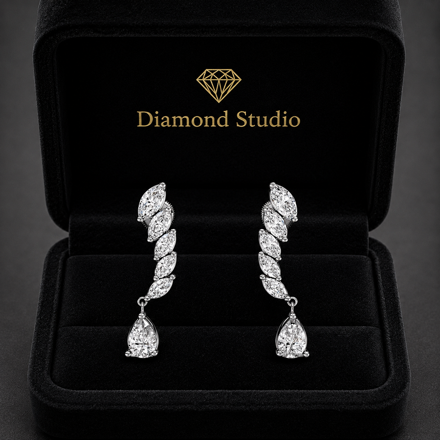 2.2 ct Marquise Pear Cut Dangle/Drop Prong Diamond Earrings VS1 D White Gold 14k