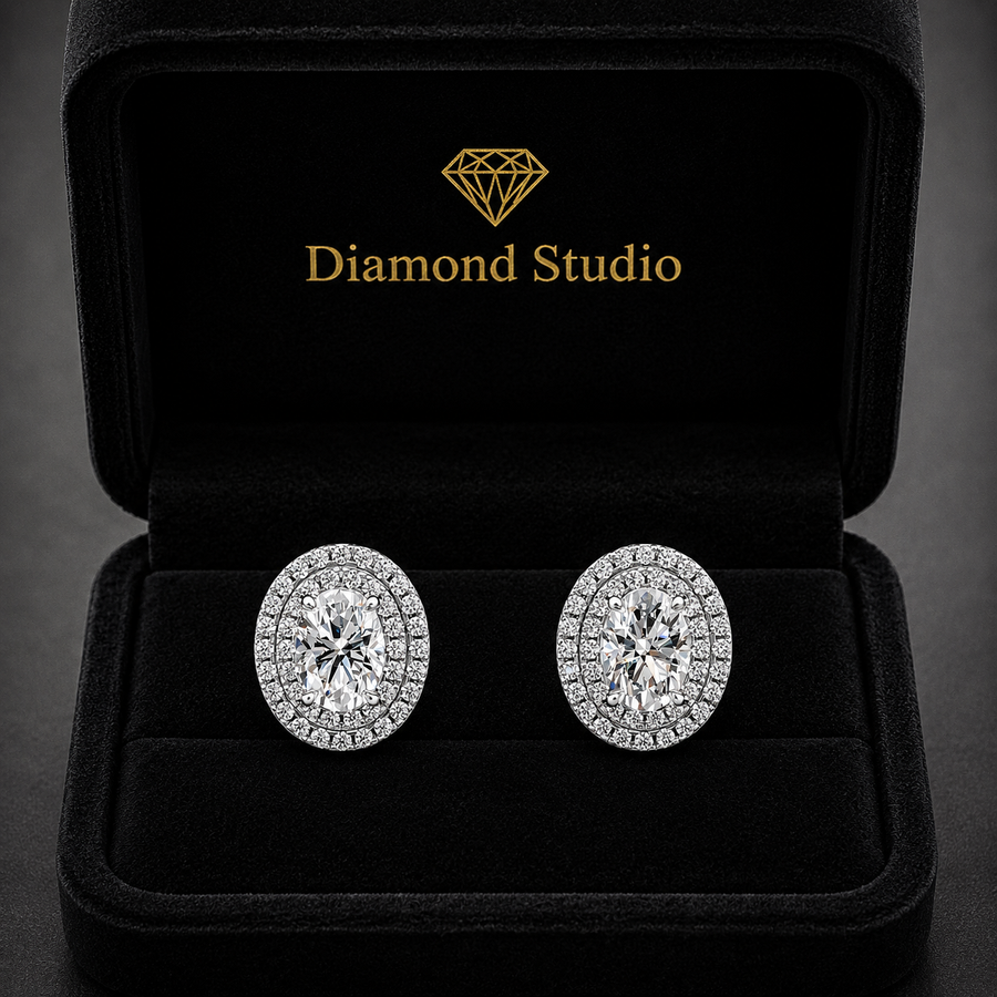 2.5 ct Oval Round Cut Stud Solitaire Diamond Earrings VS1 D White Gold 14k