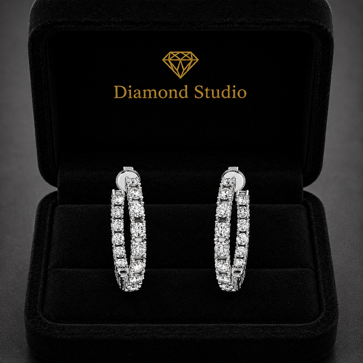 3.28 ct Round Cut Hoop Prong Butterfly Diamond Earrings VS1 D White Gold 14k