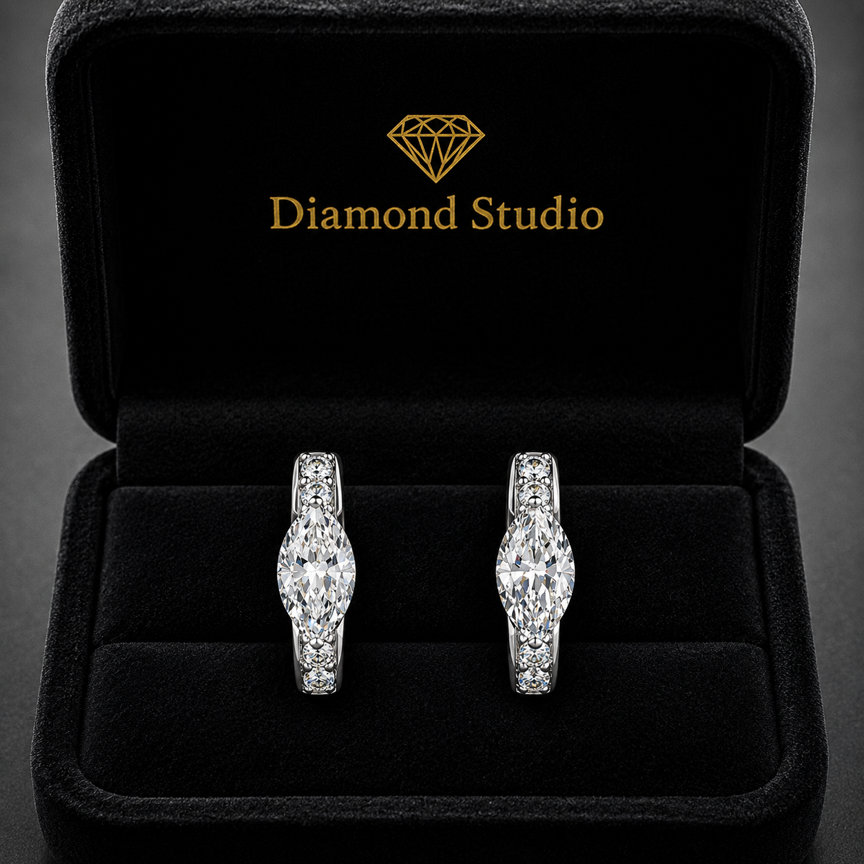 0.73 ct Marquise Round Cut Hoop Prong Diamond Earrings VS1 D White Gold 14k