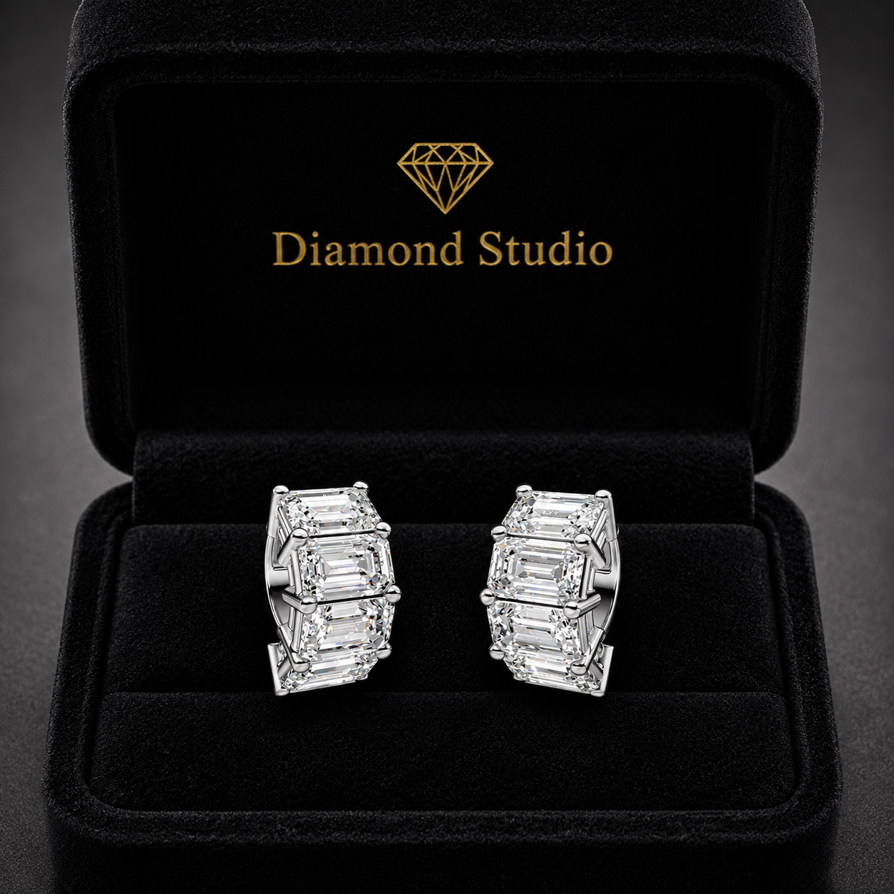 5.69 ct Emerald Cut Hoop Prong Hinged Diamond Earrings VS1 D White Gold 14k